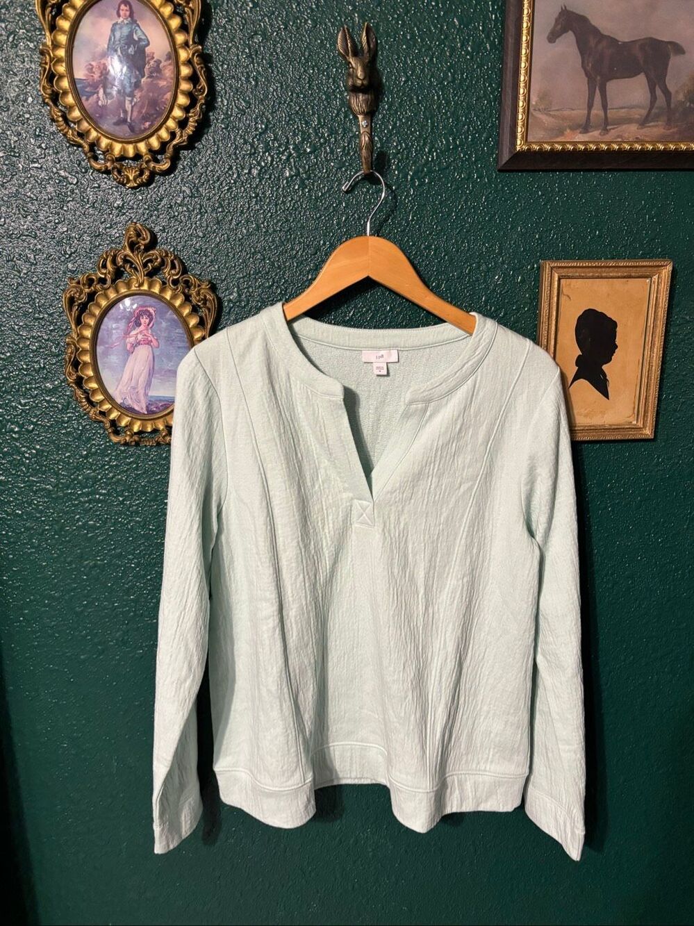 J.Jill Aqua Blue V-Neck Pullover Top Sz Medium Cotton Blend